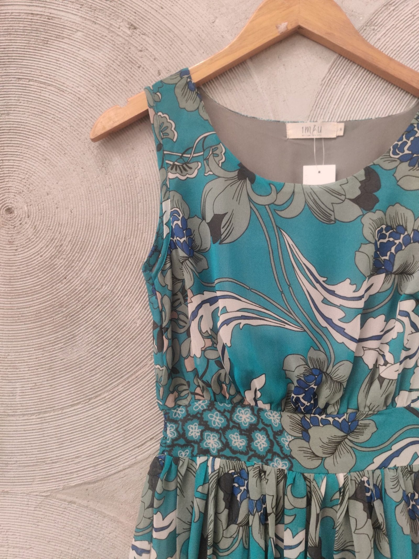 Blue Chiffon Printed Long Sleeveless Dress