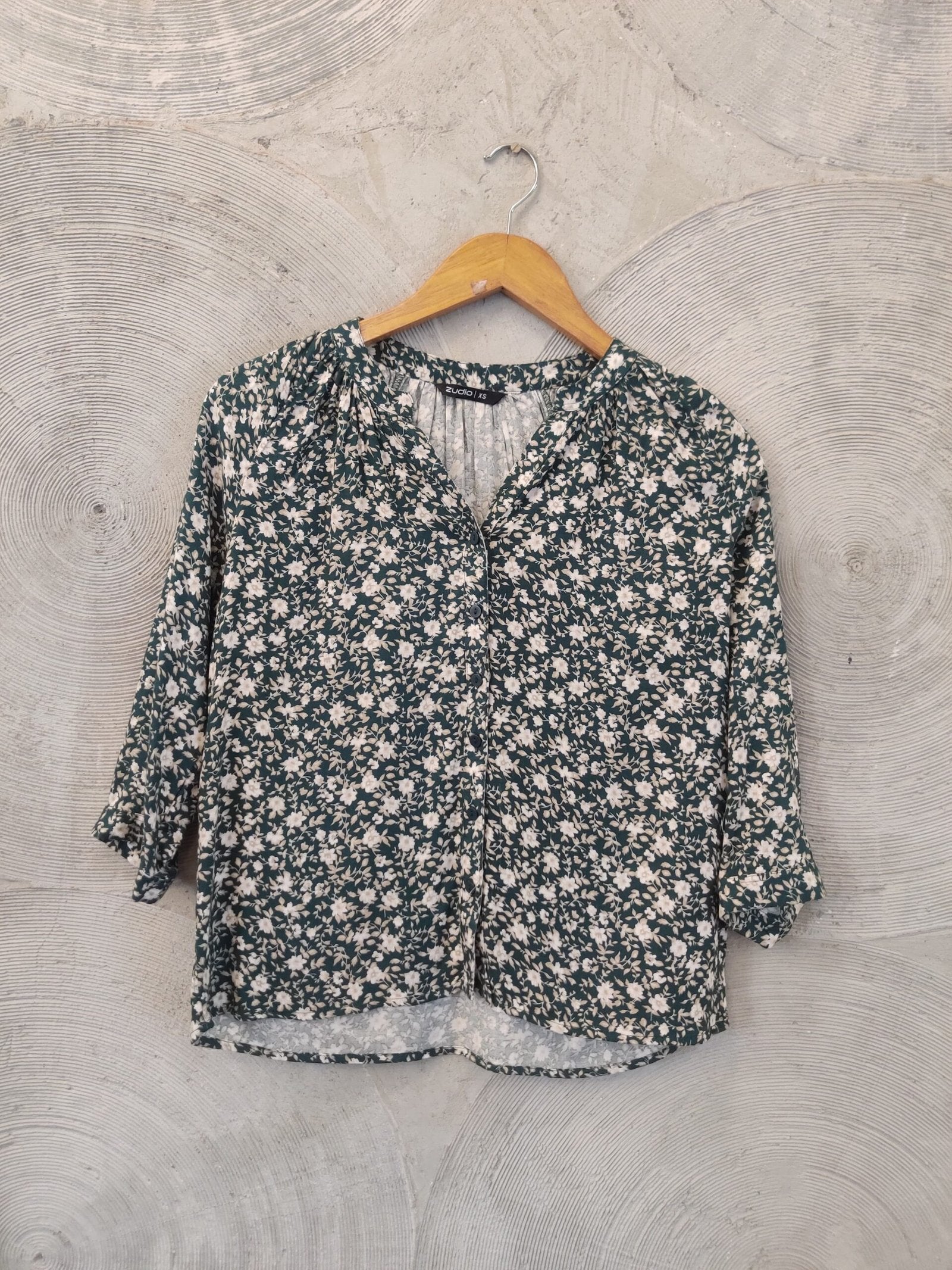 Green & White Floral Printed Top