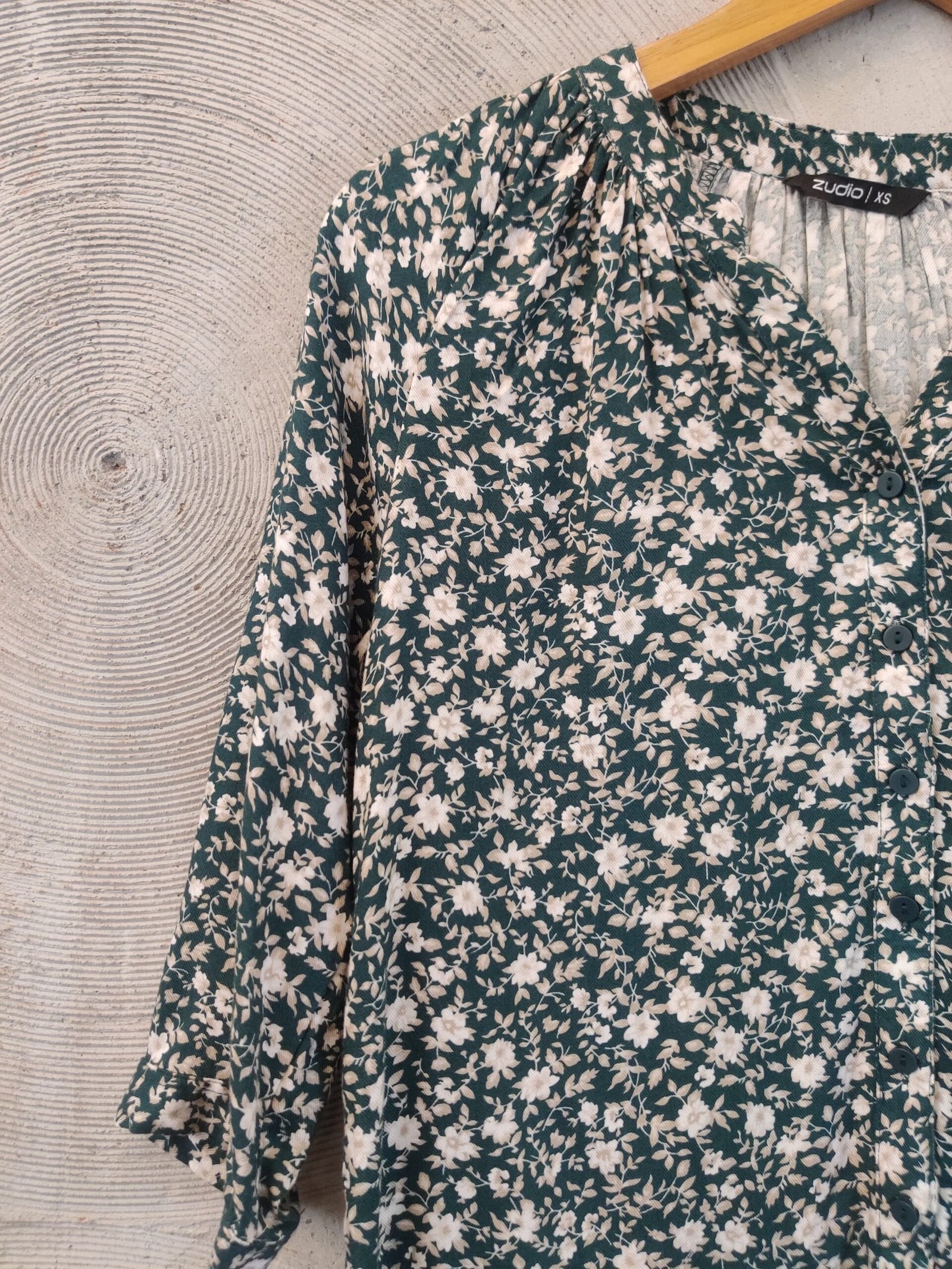 Green & White Floral Printed Top