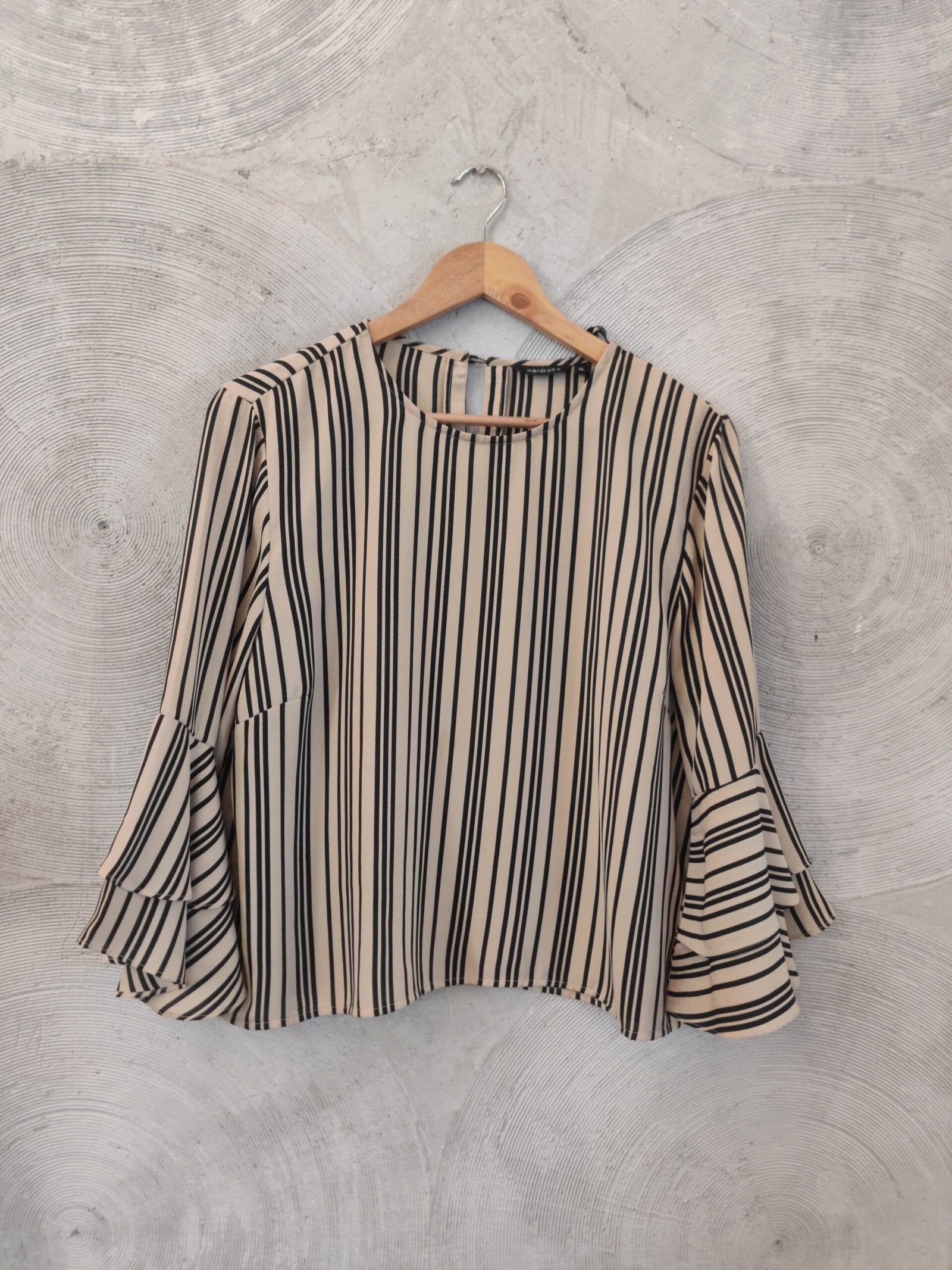 WARDROBE - Beige and Black Striped Bell Sleeves Top