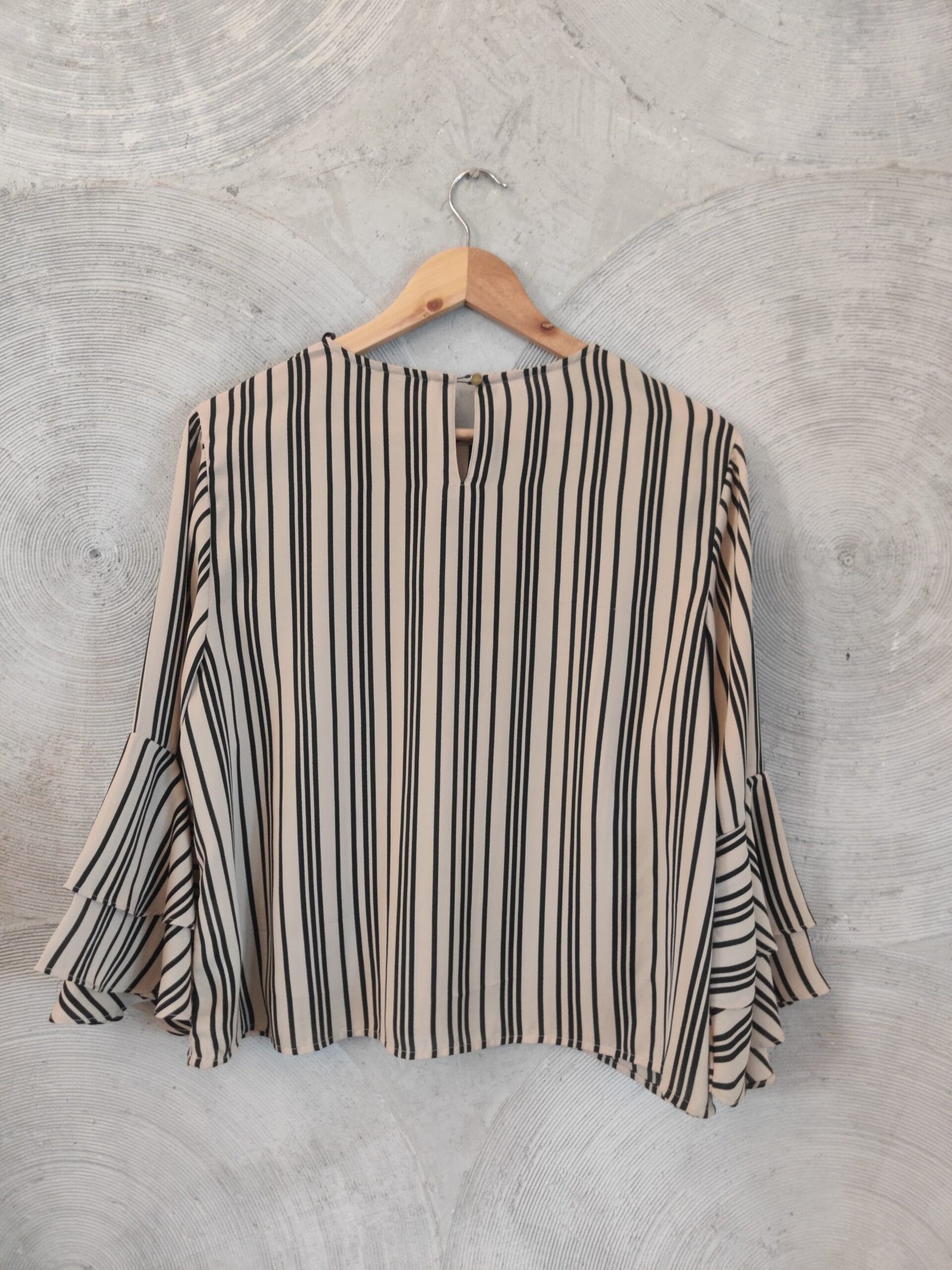 WARDROBE - Beige and Black Striped Bell Sleeves Top
