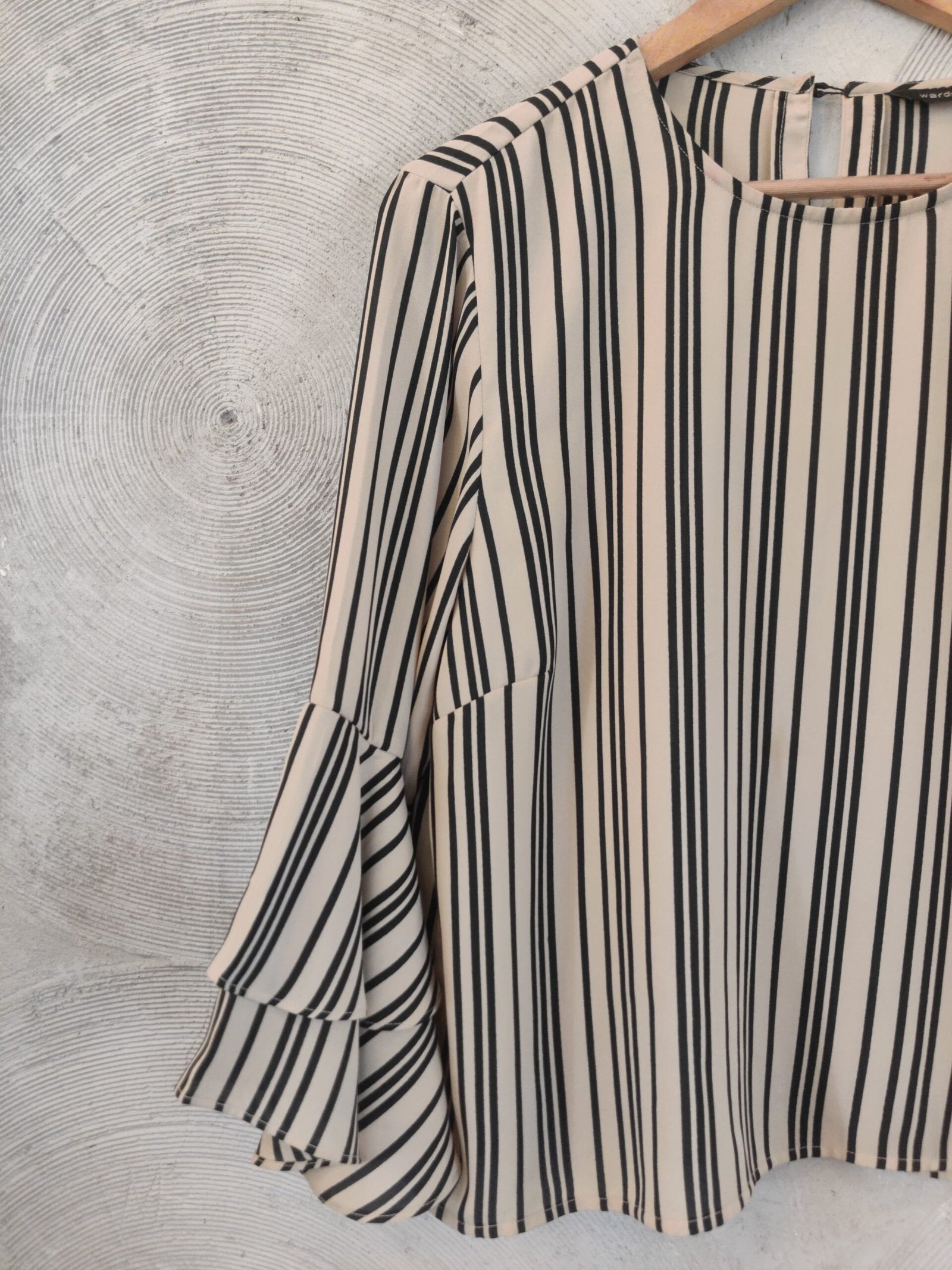 WARDROBE - Beige and Black Striped Bell Sleeves Top
