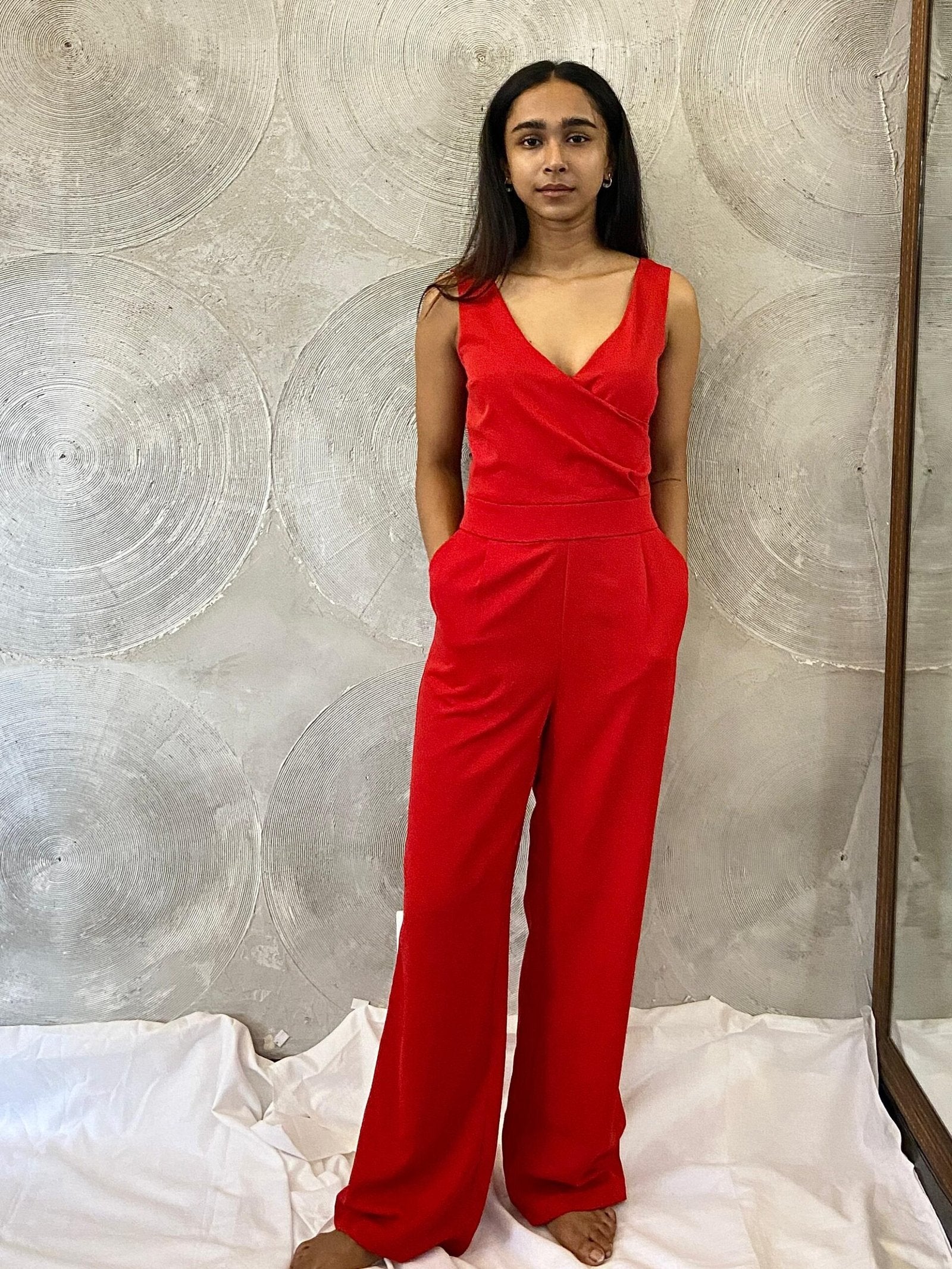 Red Sleeveless Empire Cut Jumpsuit