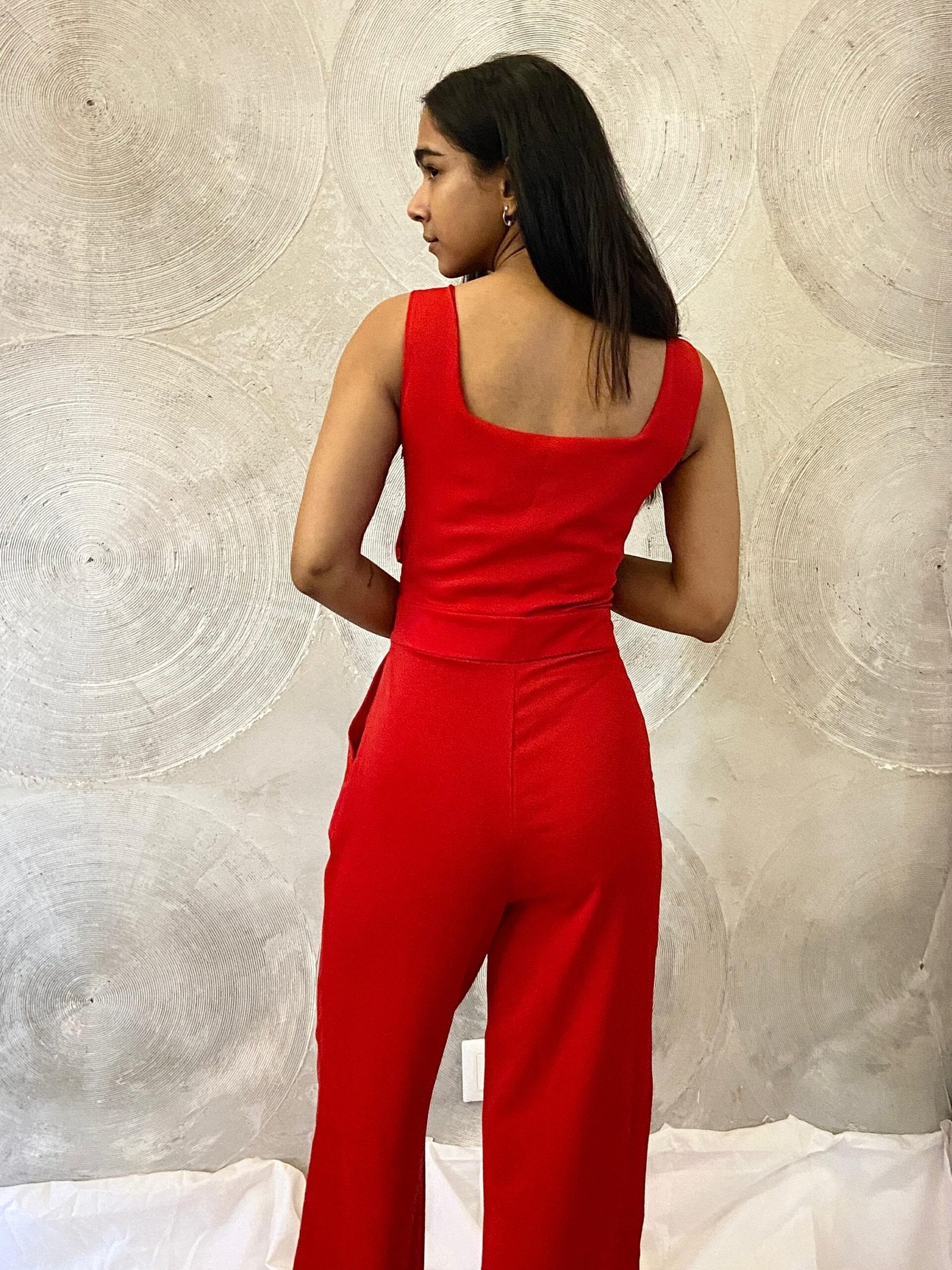 Red Sleeveless Empire Cut Jumpsuit