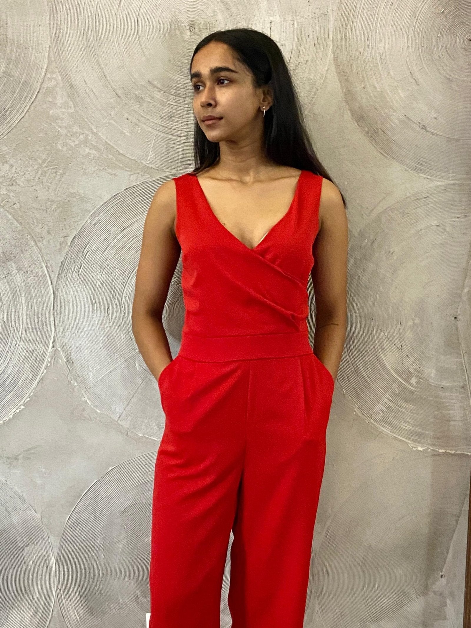 Red Sleeveless Empire Cut Jumpsuit