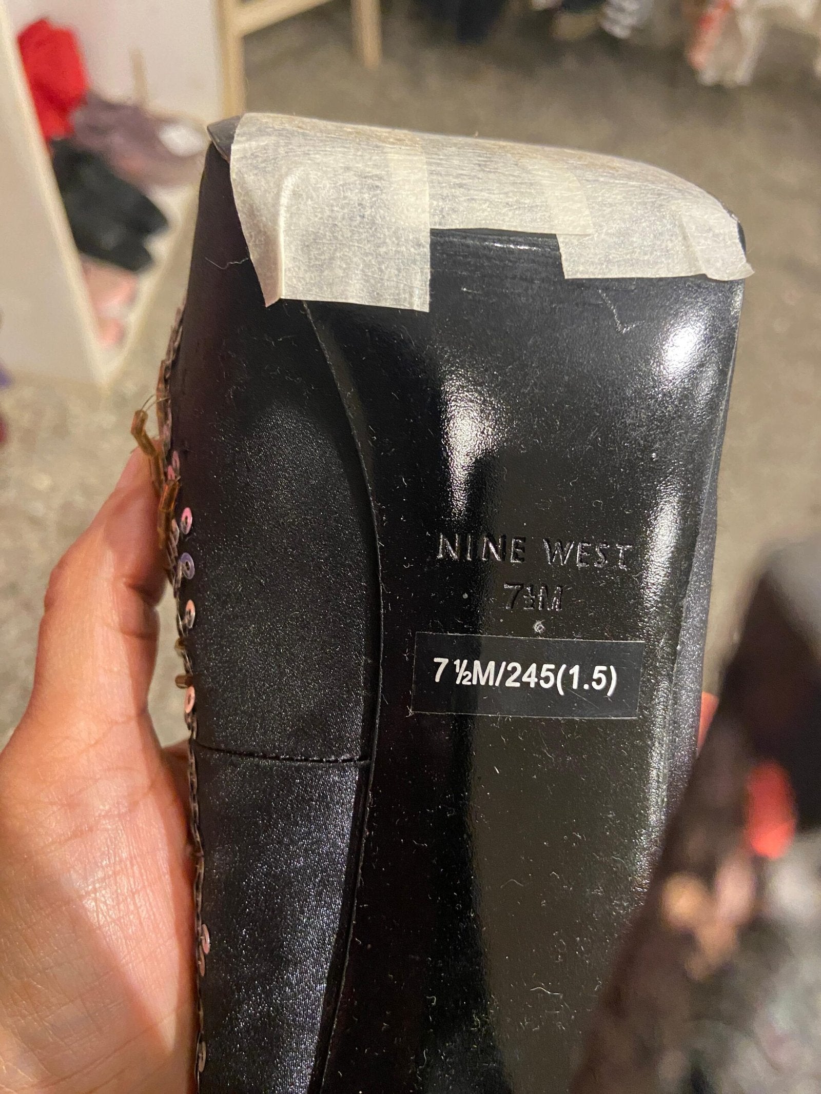 NINE WEST - Come around Black & Silver Satin Sequin Court Shoes