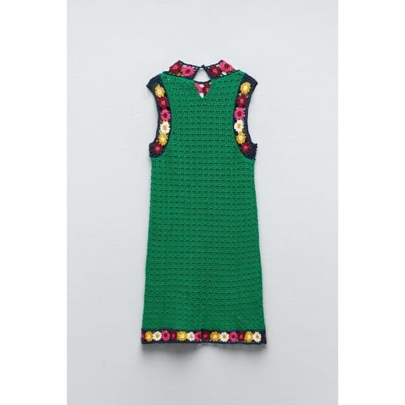 ZARA- Floral Green Crochet Knit Cotton Dress
