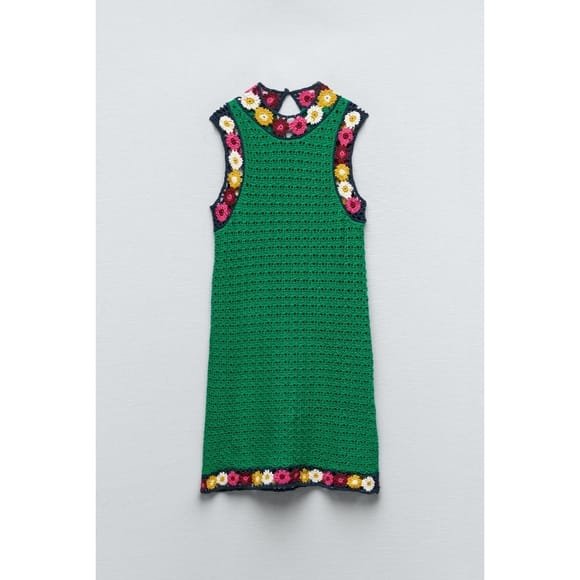 ZARA- Floral Green Crochet Knit Cotton Dress