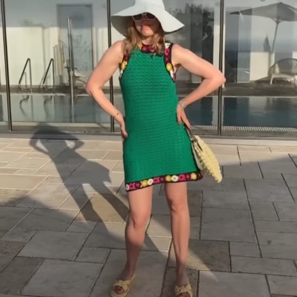 ZARA- Floral Green Crochet Knit Cotton Dress