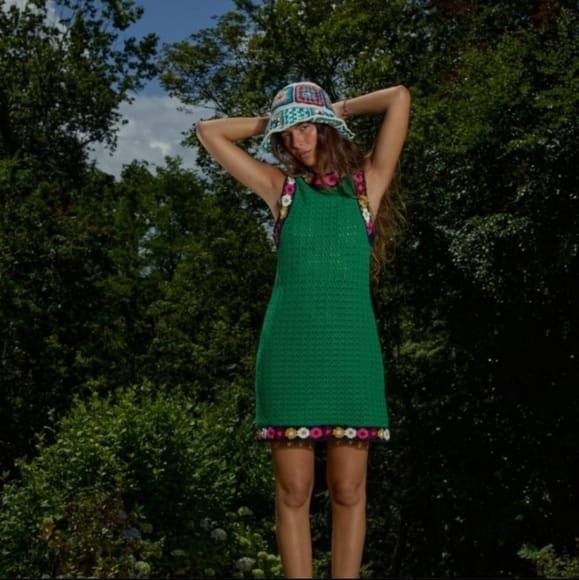 ZARA- Floral Green Crochet Knit Cotton Dress