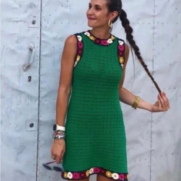 ZARA- Floral Green Crochet Knit Cotton Dress