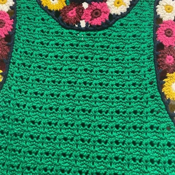 ZARA- Floral Green Crochet Knit Cotton Dress