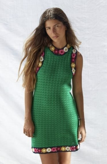 ZARA- Floral Green Crochet Knit Cotton Dress