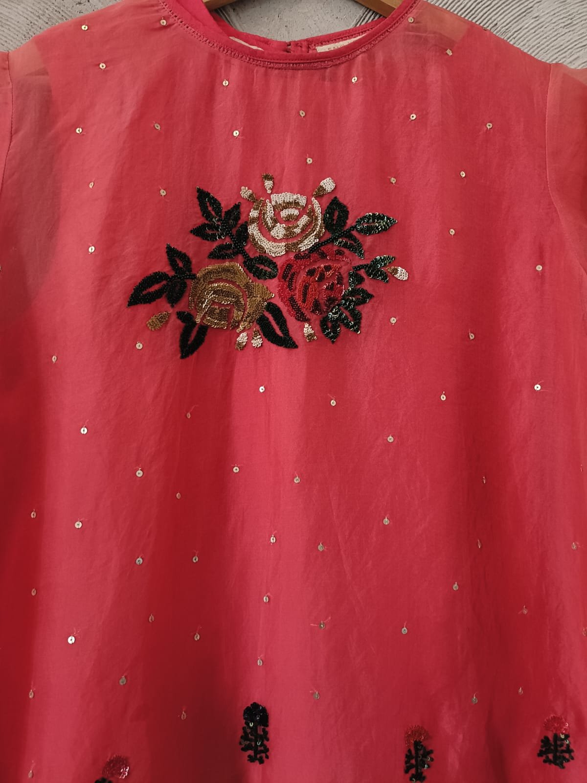 SAHIL KOCHHAR - Pink Organza Embroidered Floral Crew Neck Tunic