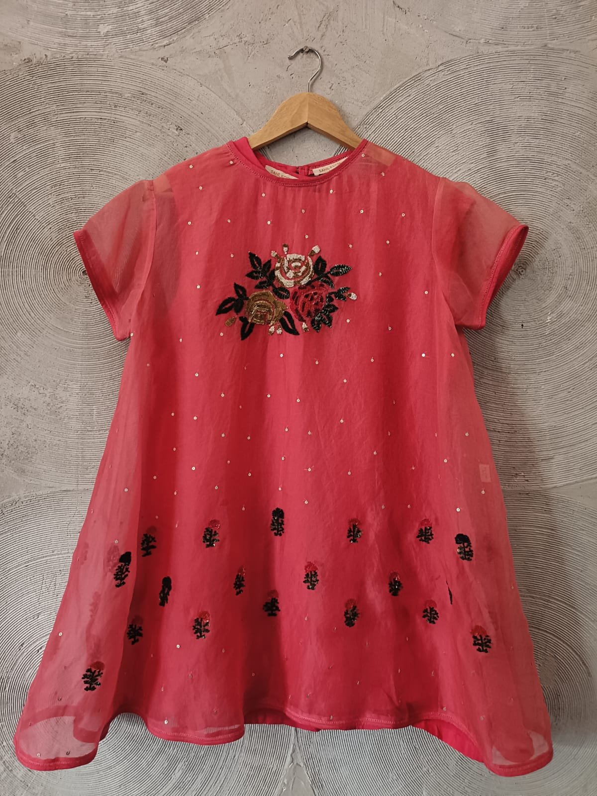 SAHIL KOCHHAR - Pink Organza Embroidered Floral Crew Neck Tunic