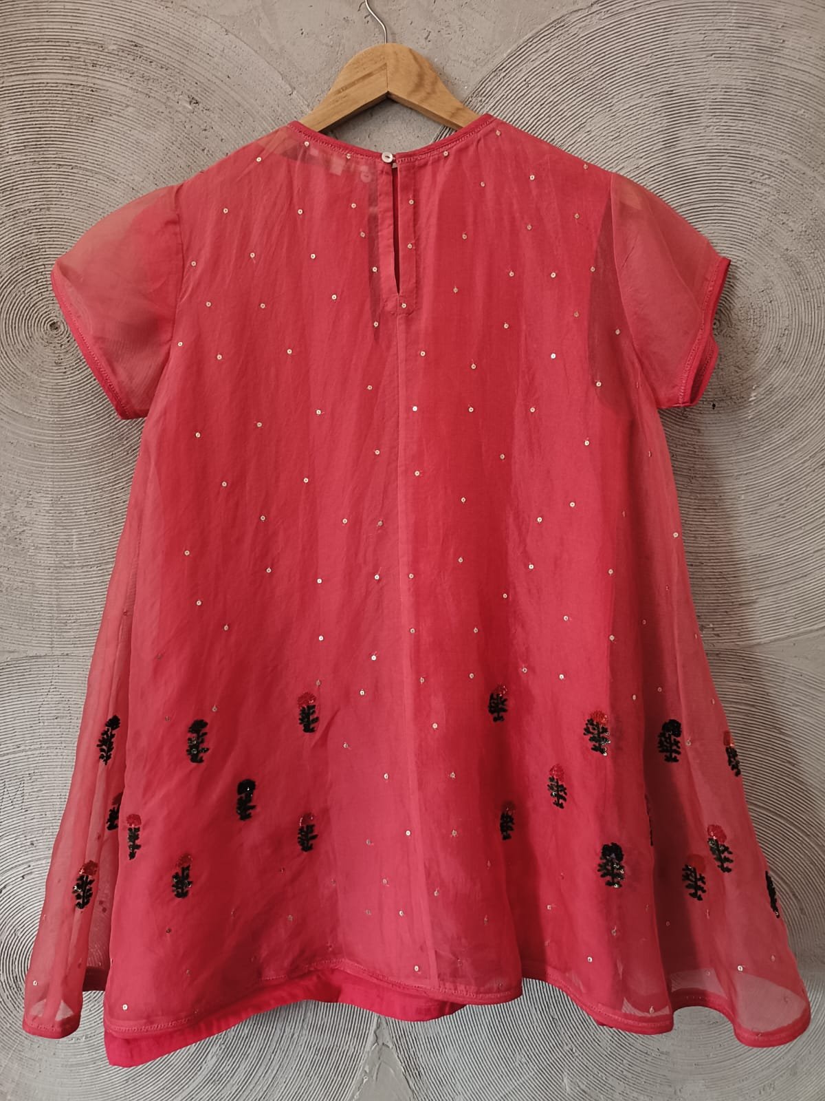 SAHIL KOCHHAR - Pink Organza Embroidered Floral Crew Neck Tunic