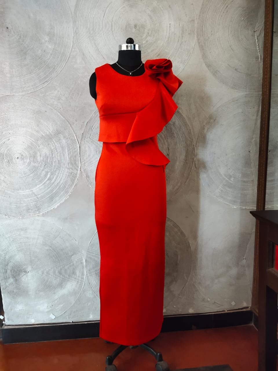 MISS Y- Red Ruffle Sleeveless Bodycon Long Party Pencil Midi Dress