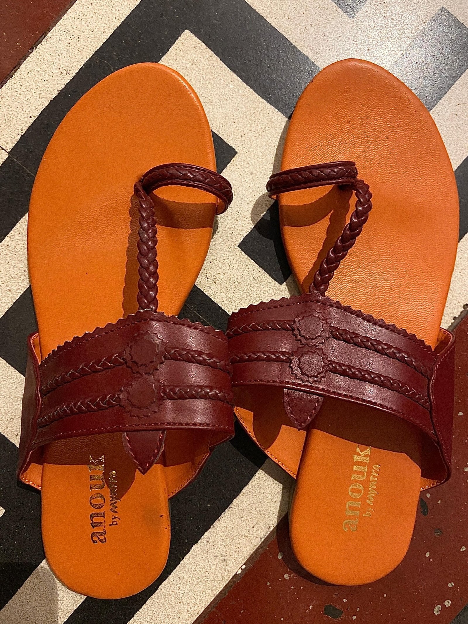 ANOUK- Maroon Braided One Toe Flats