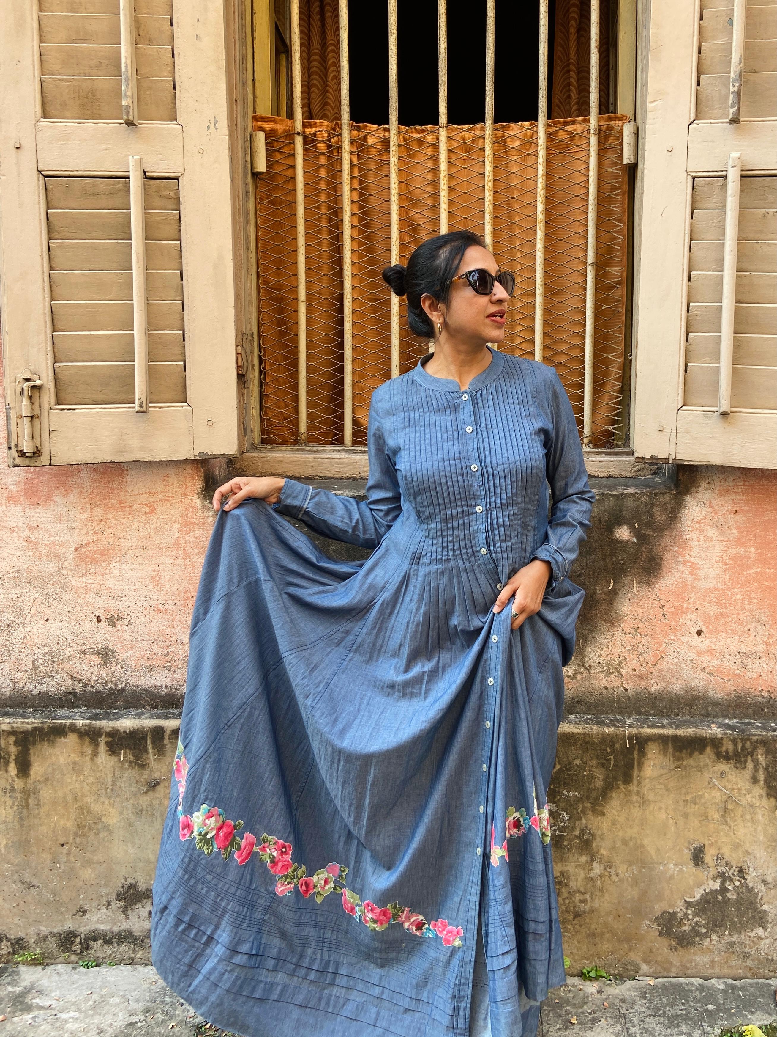 AMRAPALI - Grey-Blue Denim Long Dress