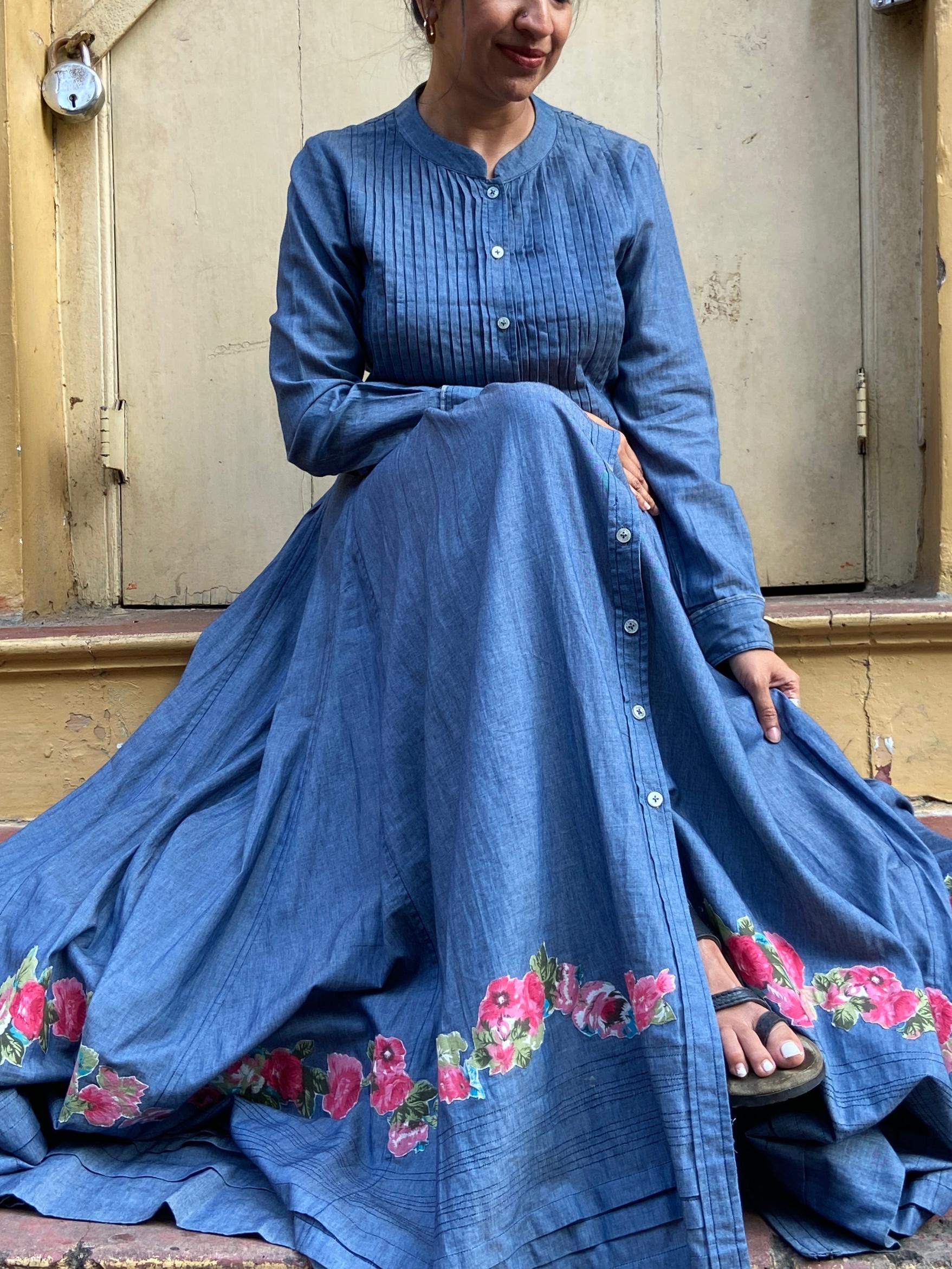 AMRAPALI - Grey-Blue Denim Long Dress