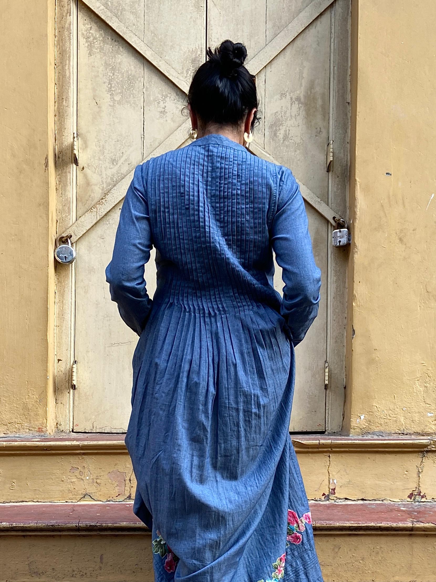 AMRAPALI - Grey-Blue Denim Long Dress