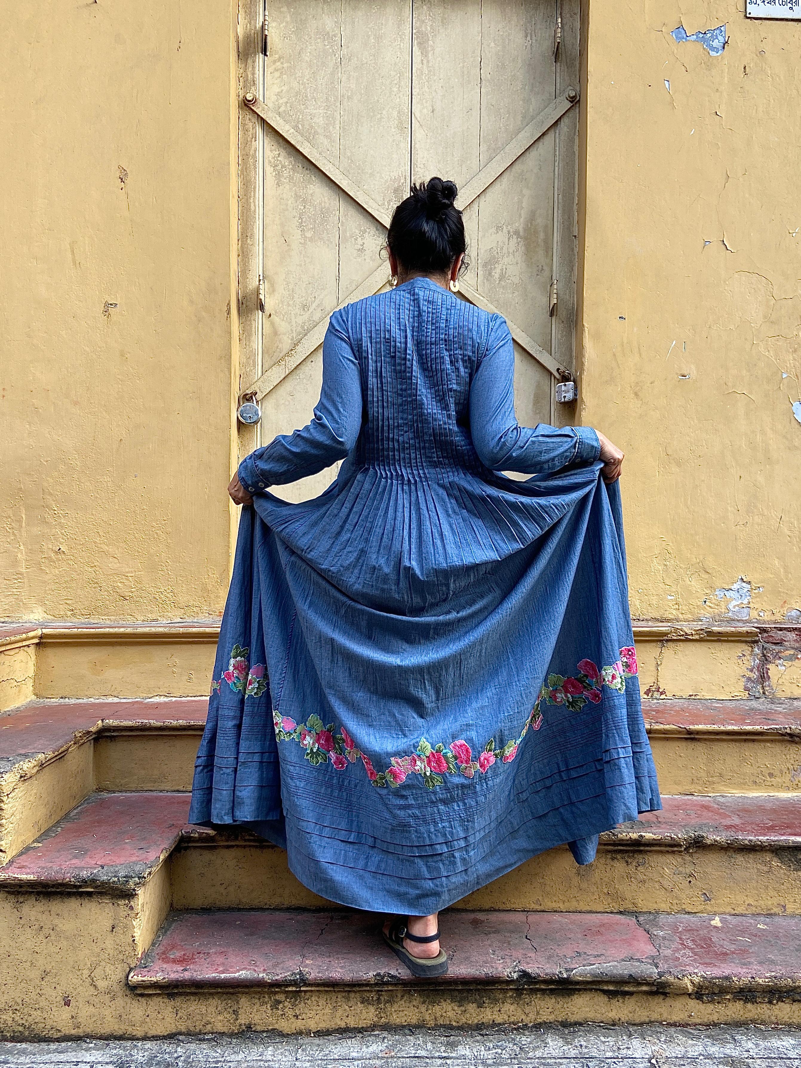 AMRAPALI - Grey-Blue Denim Long Dress