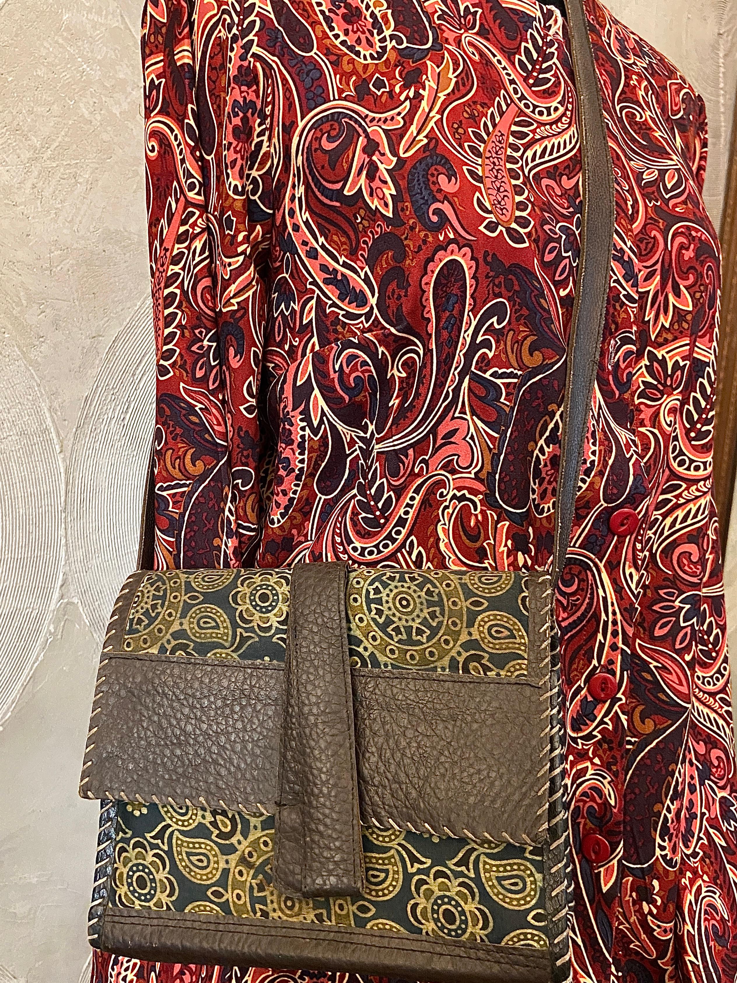 Olive Green &  Blue Ajrakh Print Sling Bag