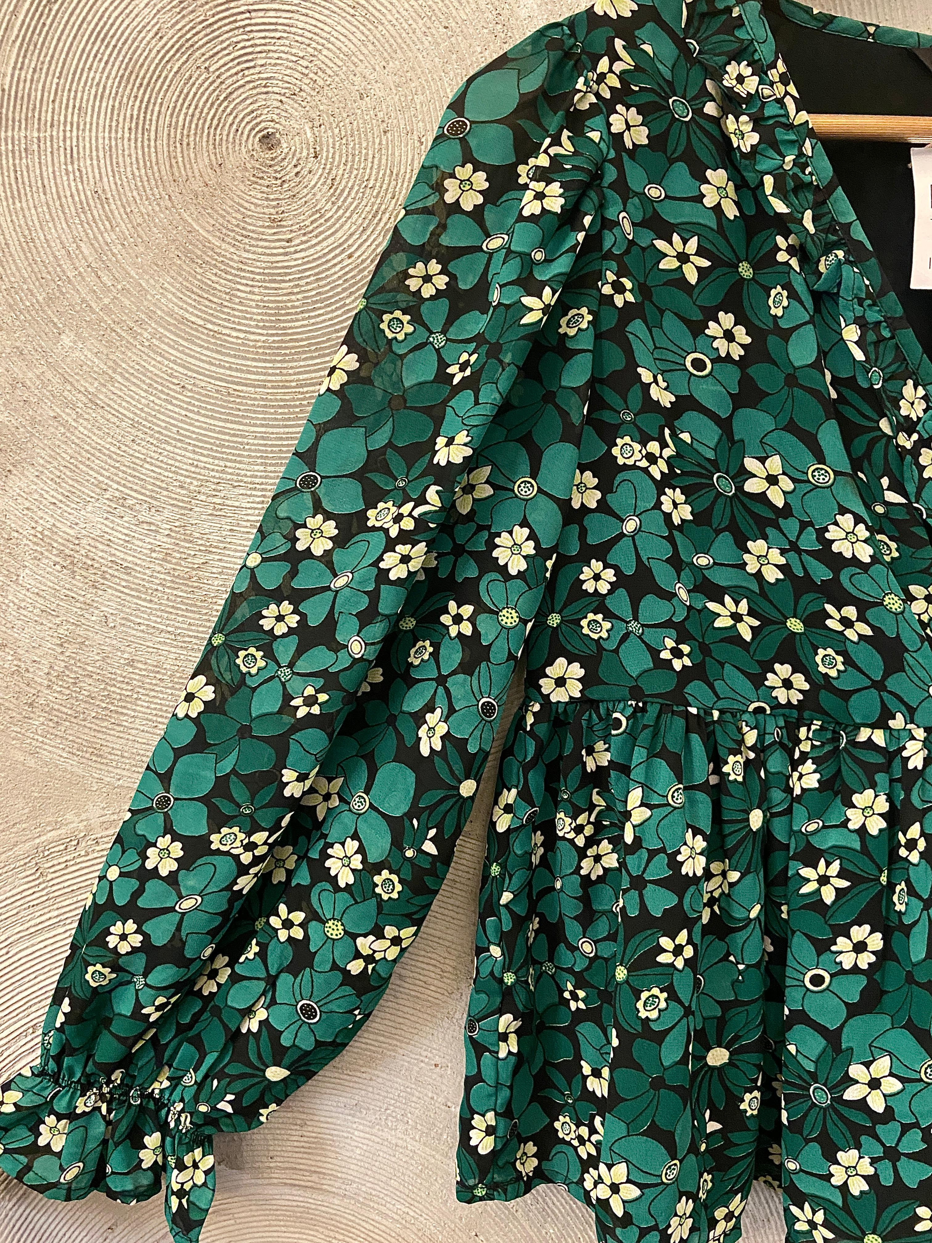 ONLY - Green Printed V Neck Peplum Top