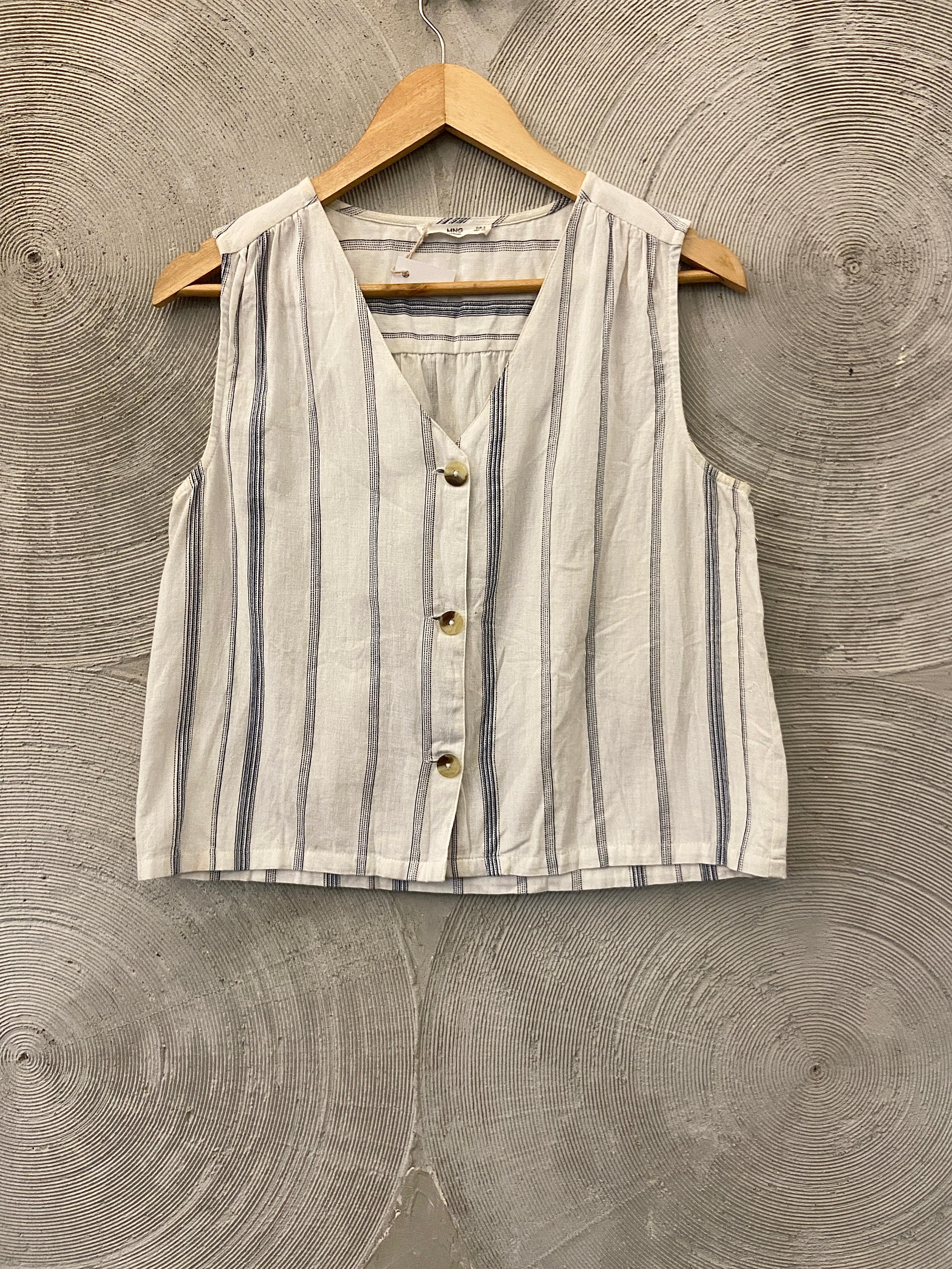 MNG - White & Blue Striped Cotton Top