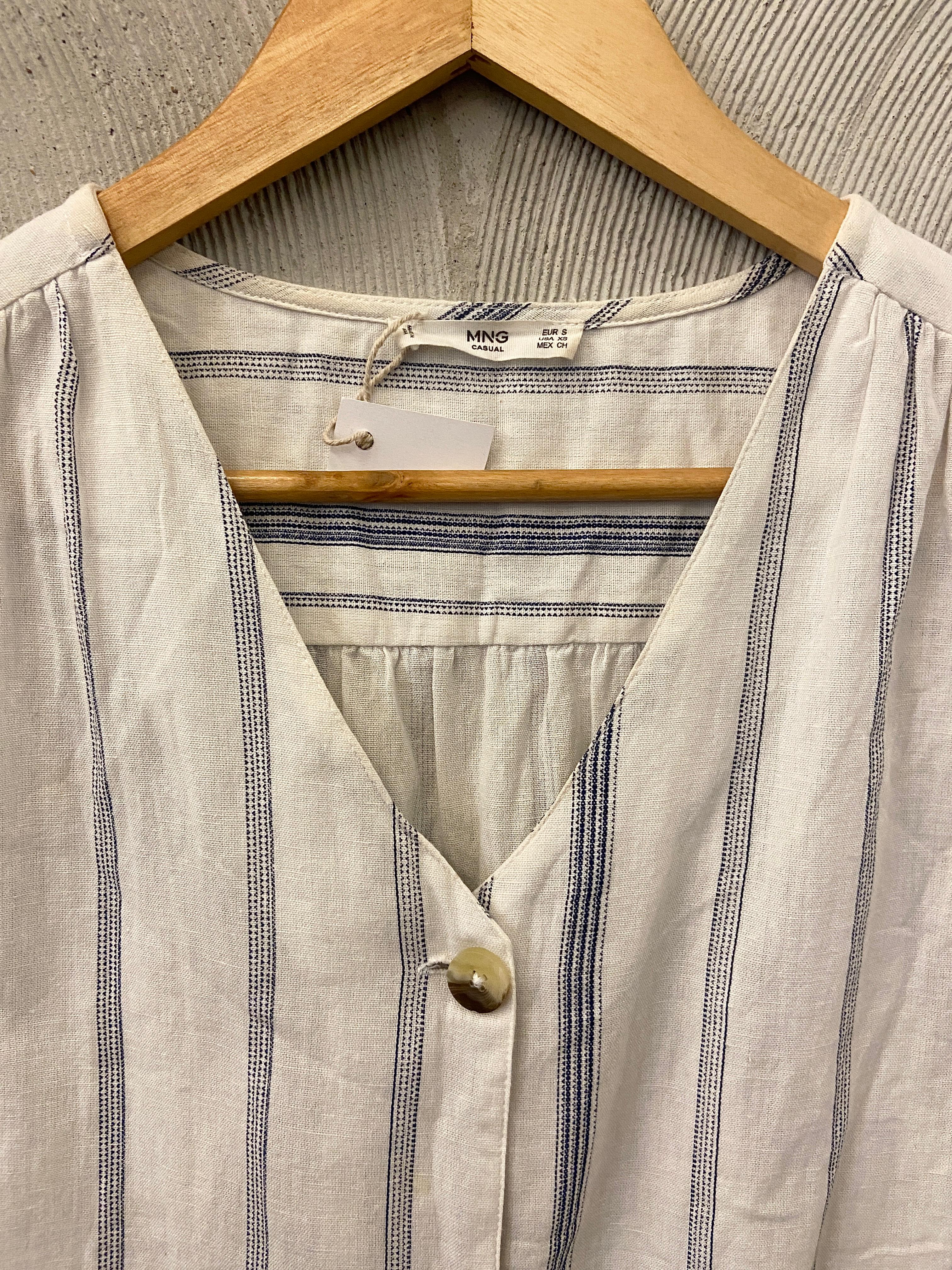 MNG - White & Blue Striped Cotton Top