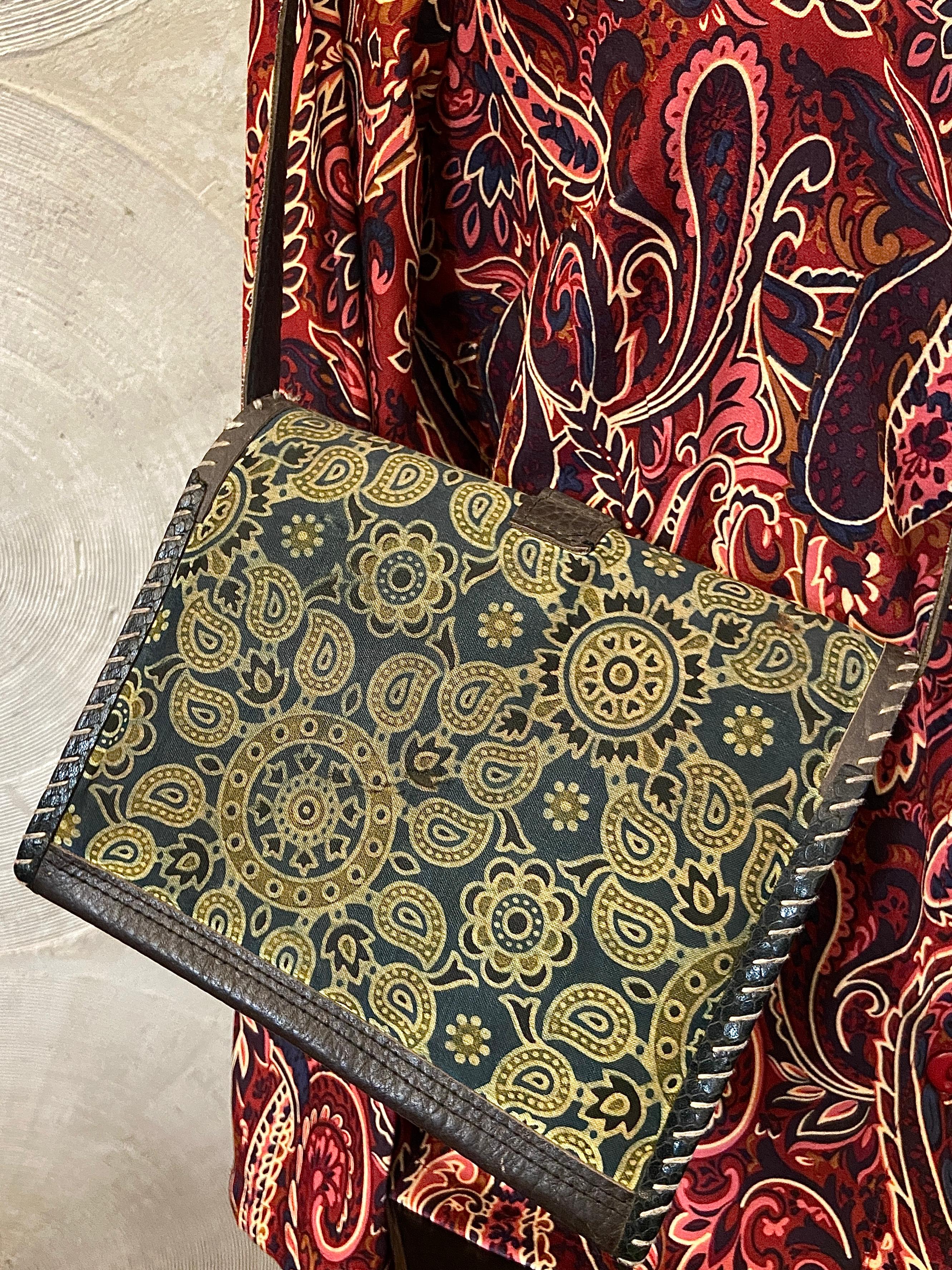 Olive Green &  Blue Ajrakh Print Sling Bag