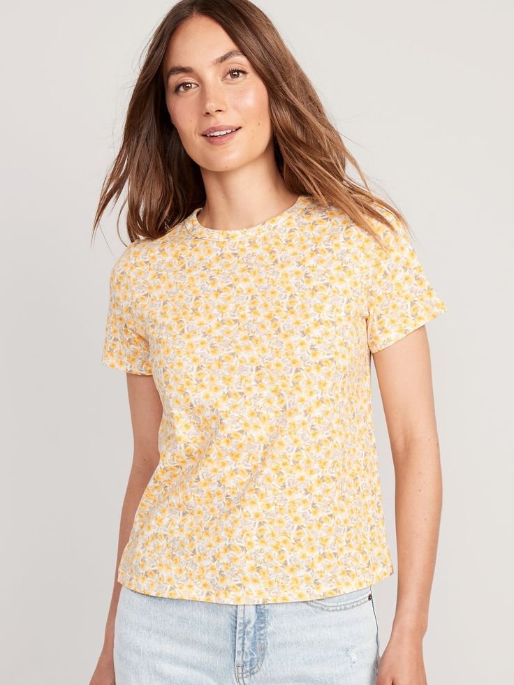 OLD NAVY- Yellow Floral Printed Crew-Neck T-Shirt