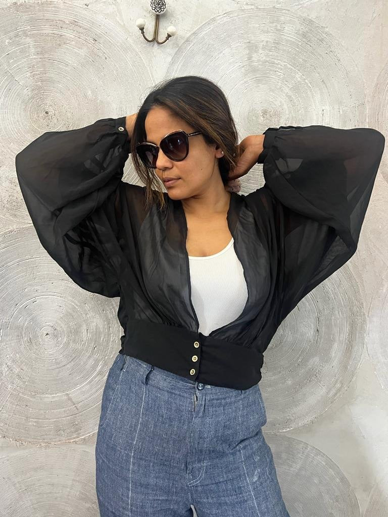 Cropped sheer black top