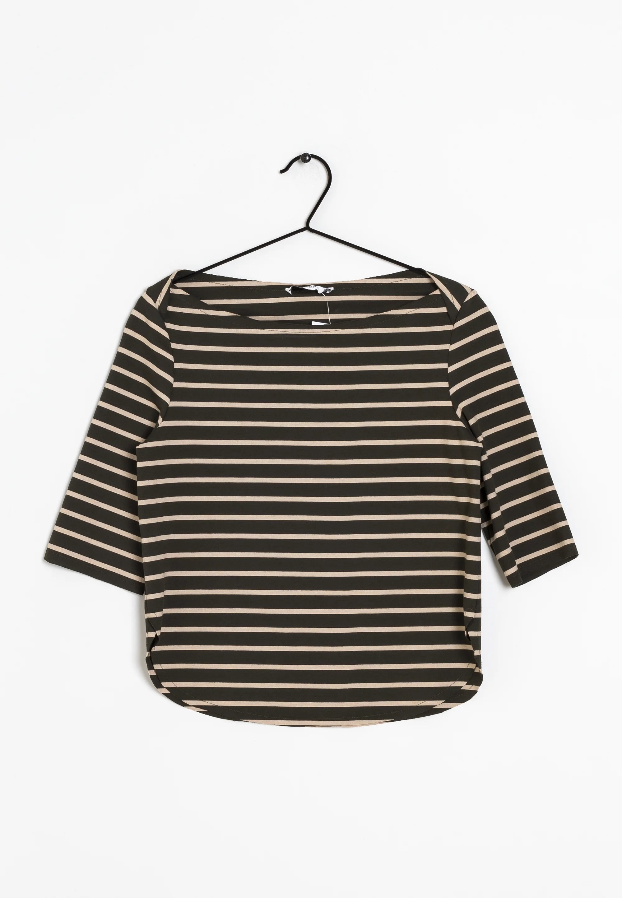 MANGO - Dark Olive and Beige Striped Top