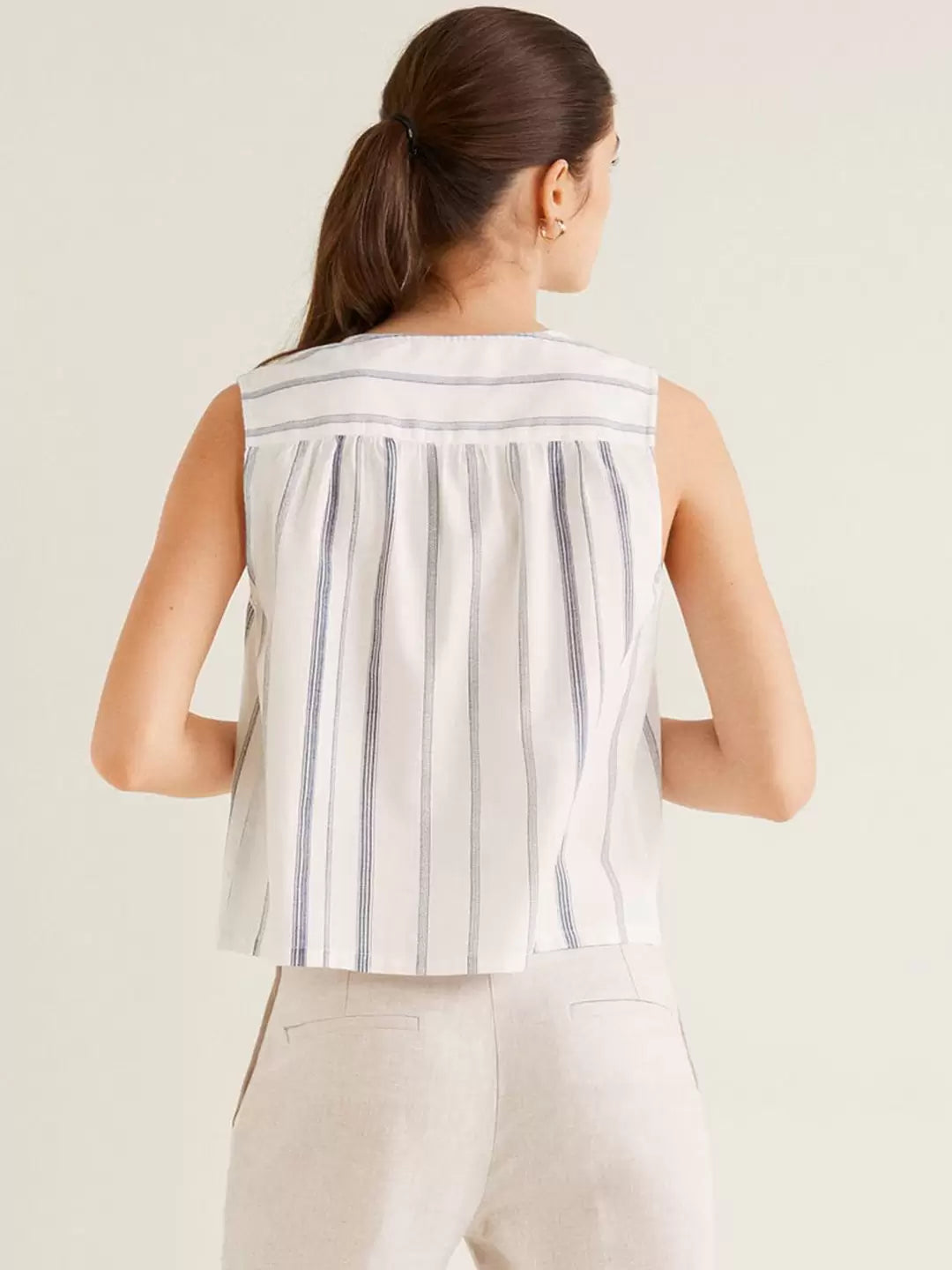 MNG - White & Blue Striped Cotton Top