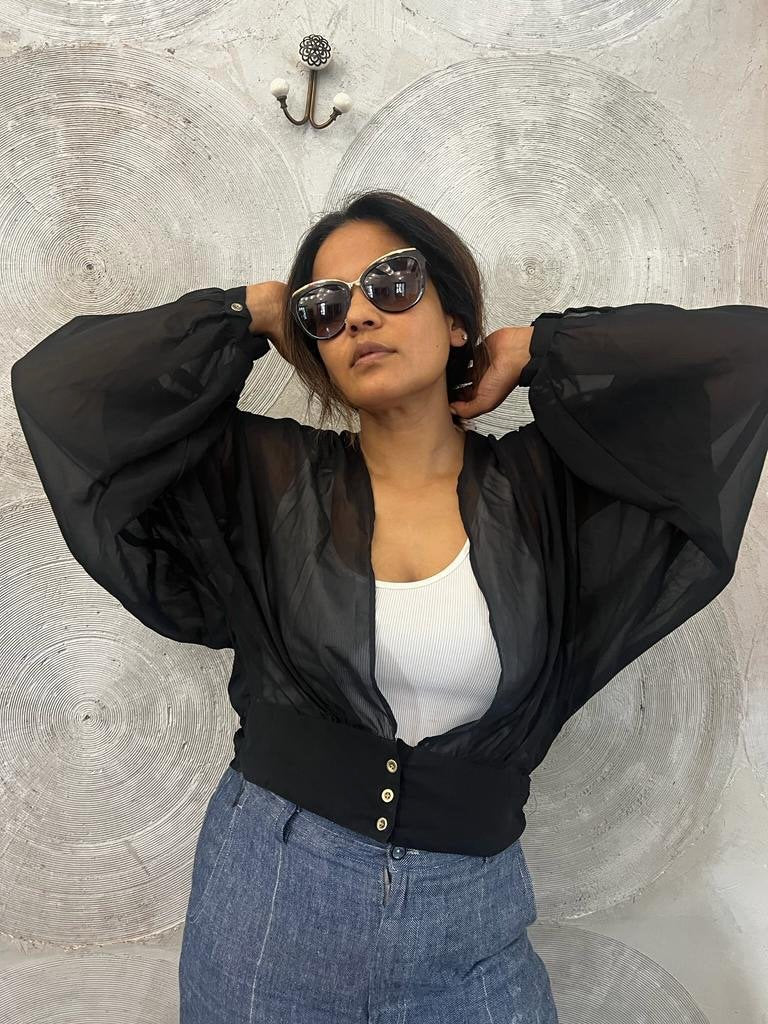Cropped sheer black top