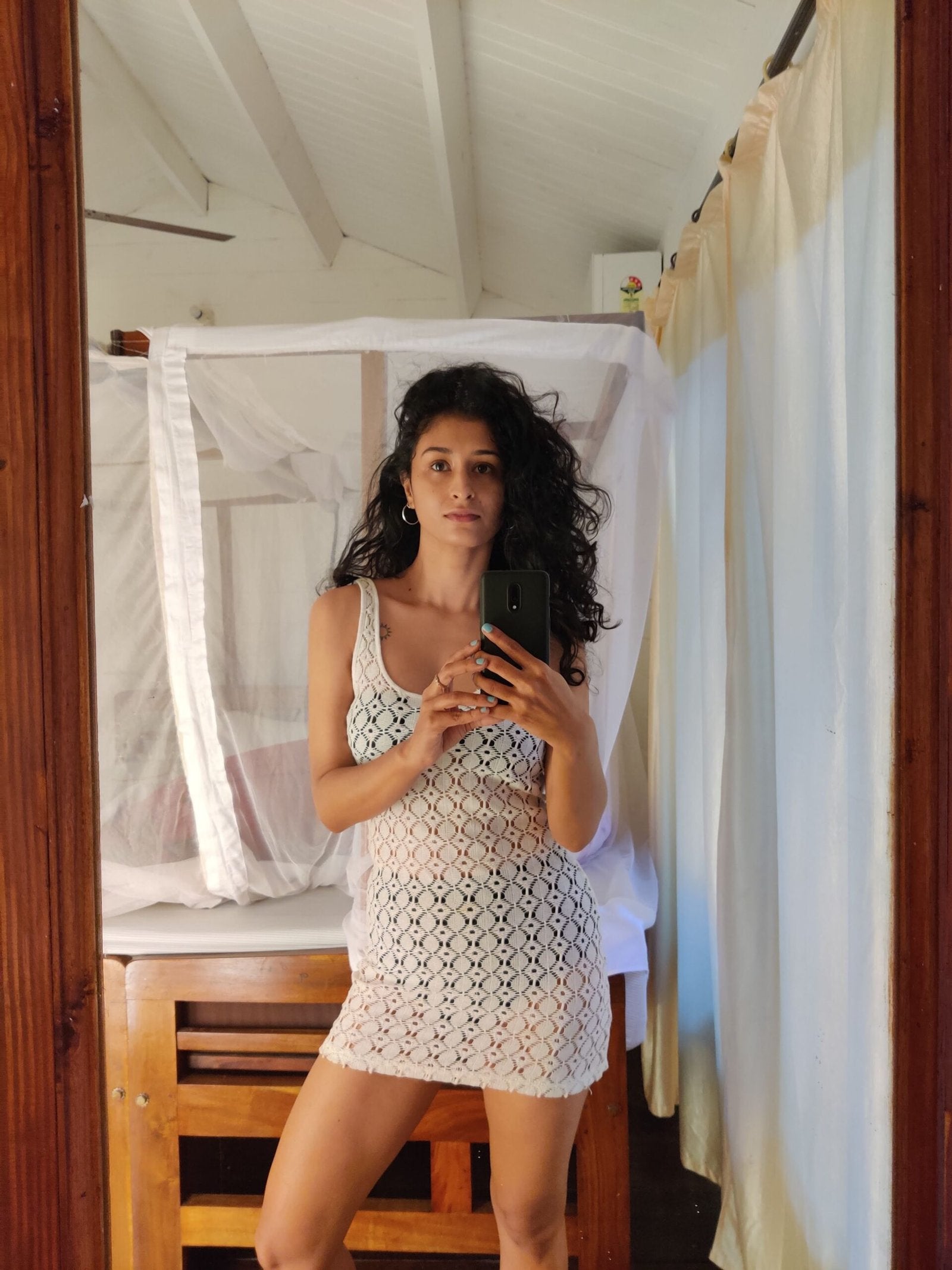 White Crochet Short Dress