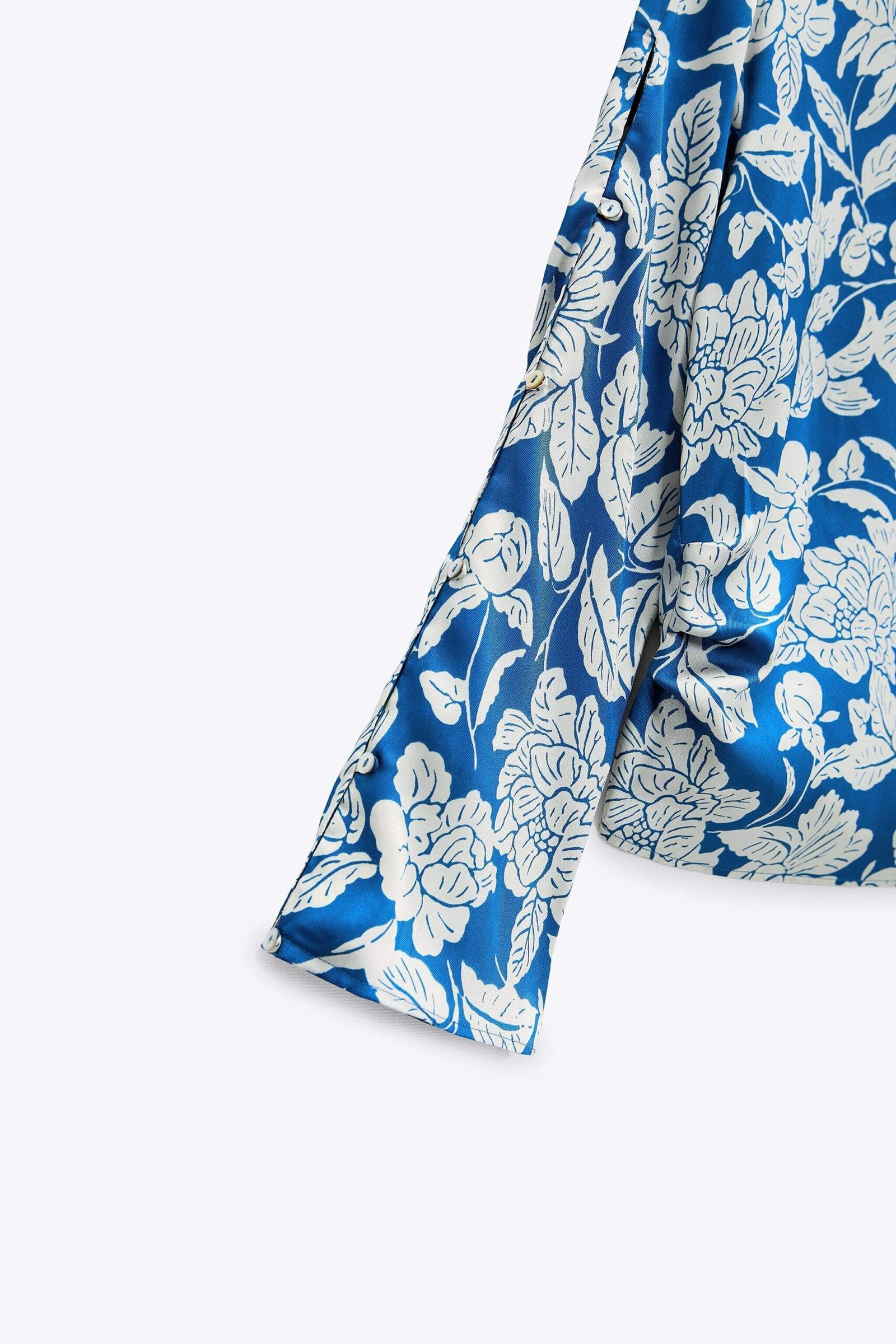 ZARA- Blue and White Printed Satin Blouse