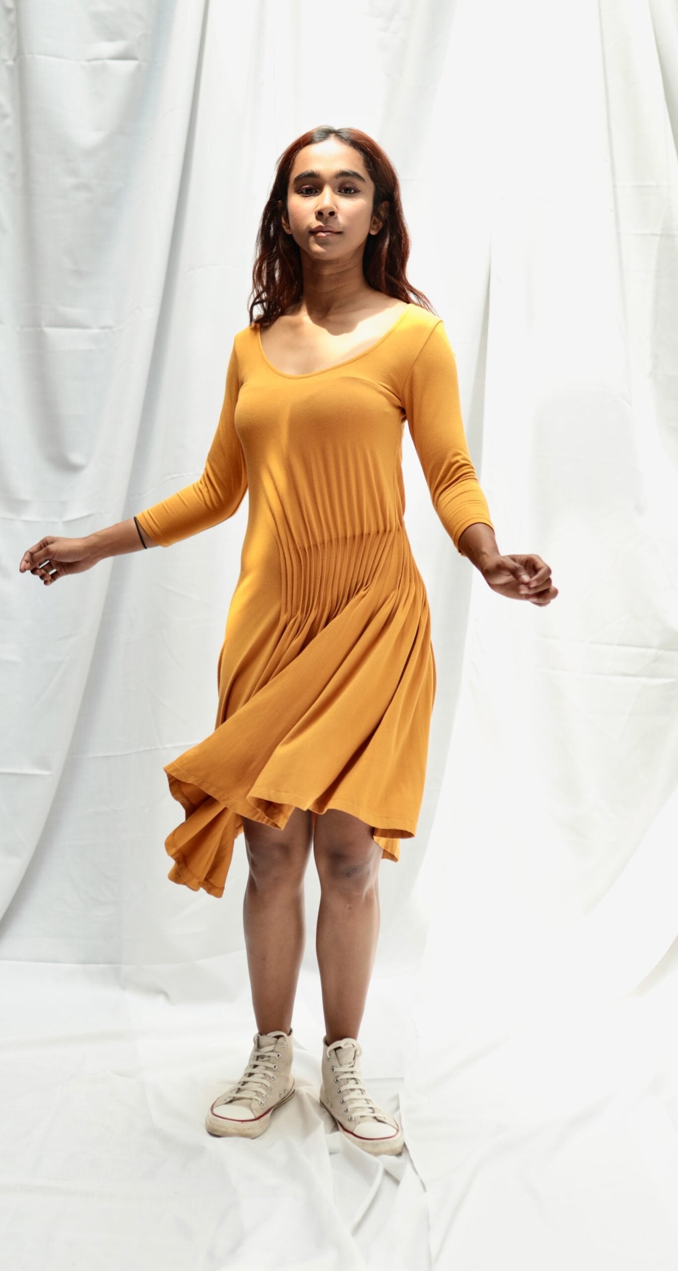 SISLEY Jersey Dress In Mustard
