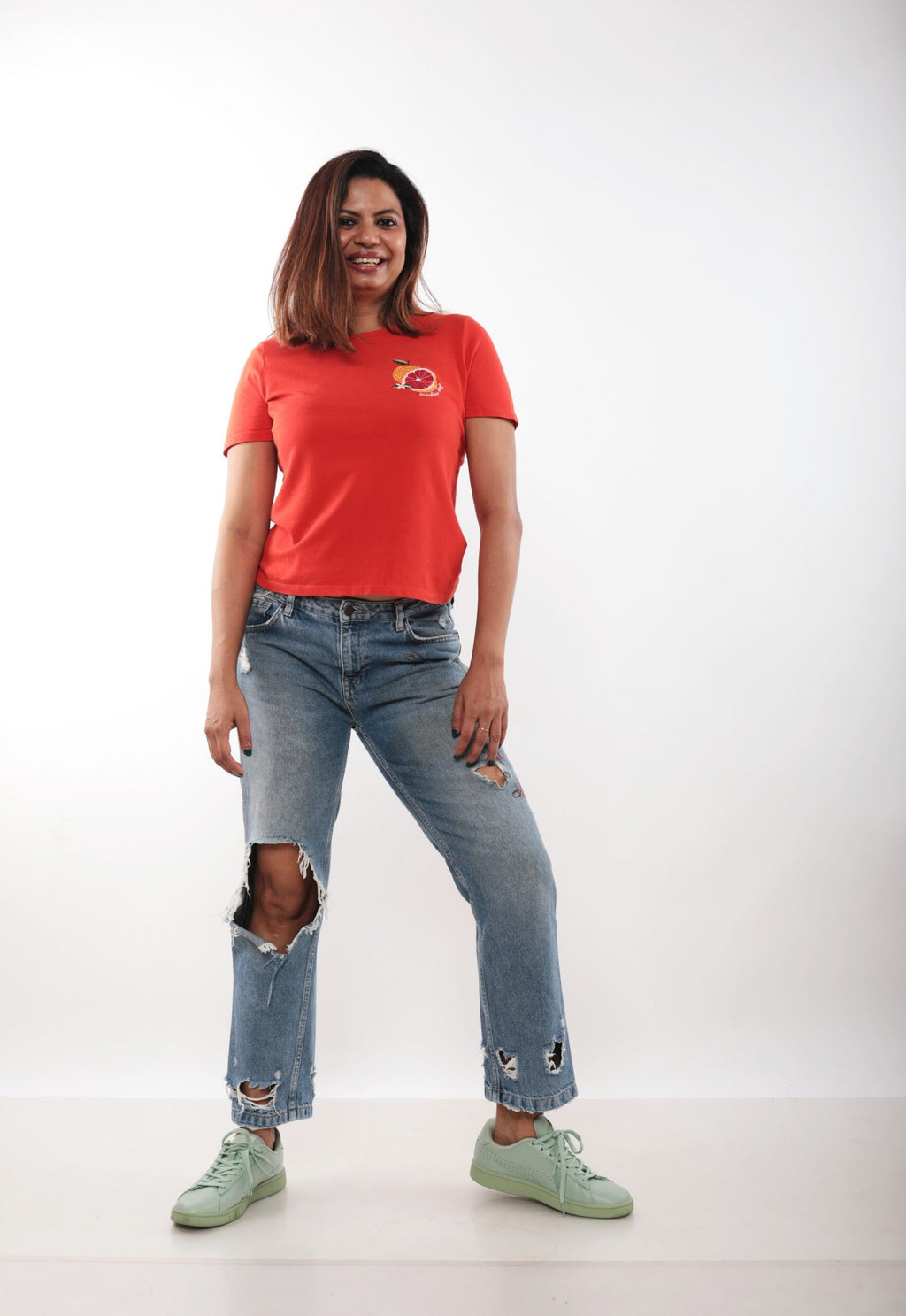 H&M - Orange Embroidered Tee