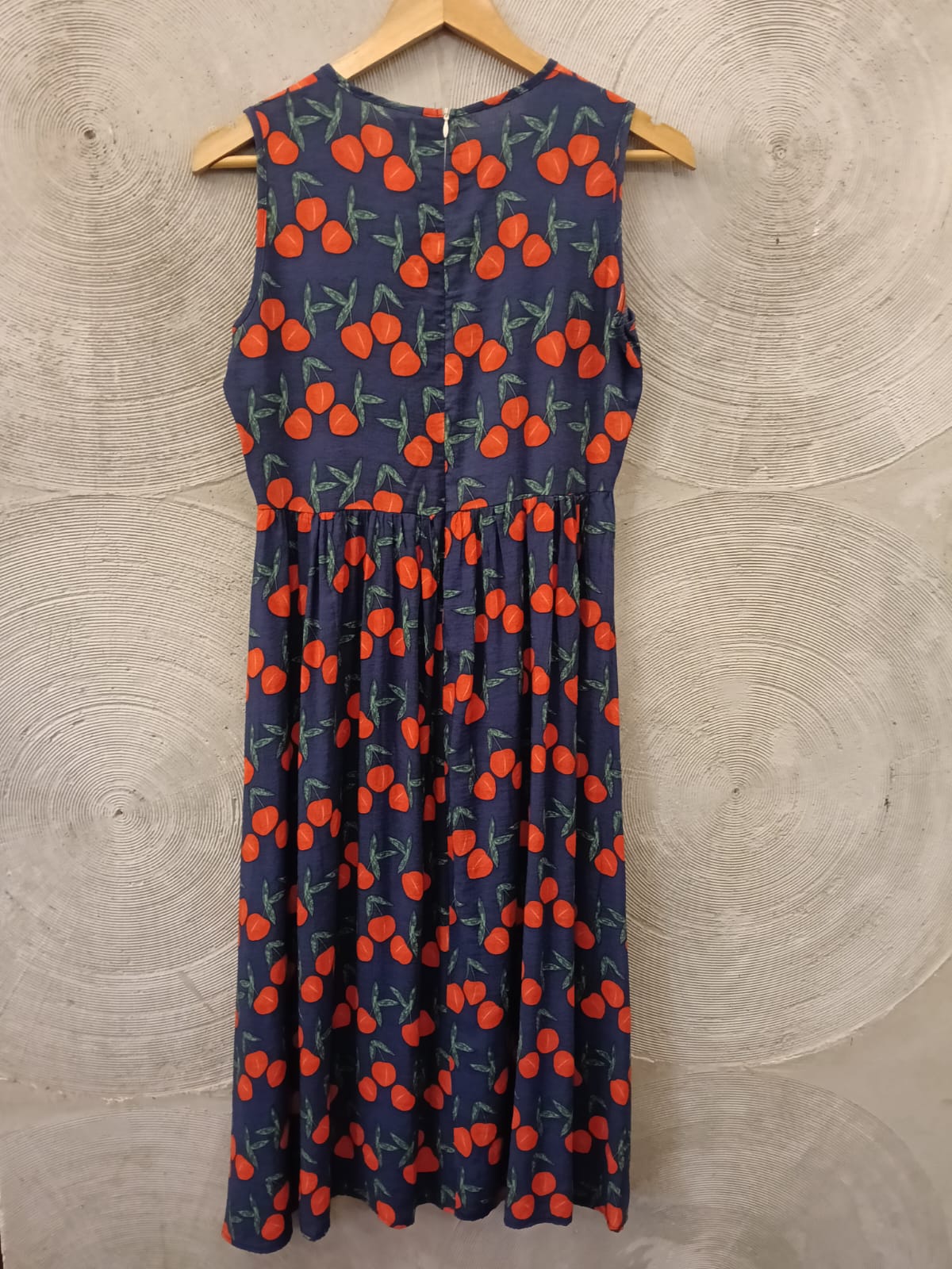 Blue and Red Cherry Print Sleeveless Dress