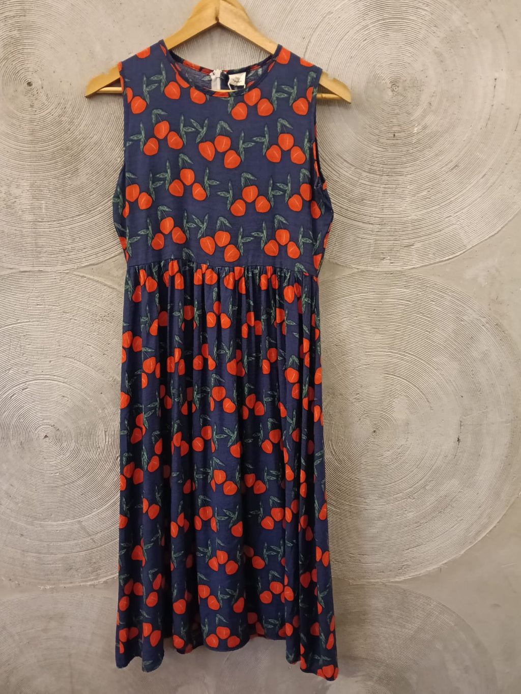 Blue and Red Cherry Print Sleeveless Dress