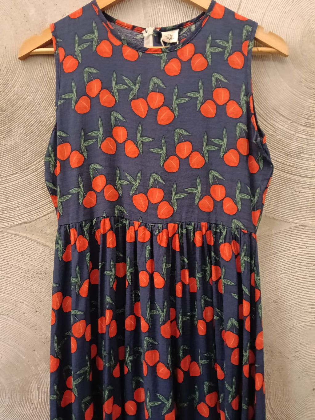 Blue and Red Cherry Print Sleeveless Dress