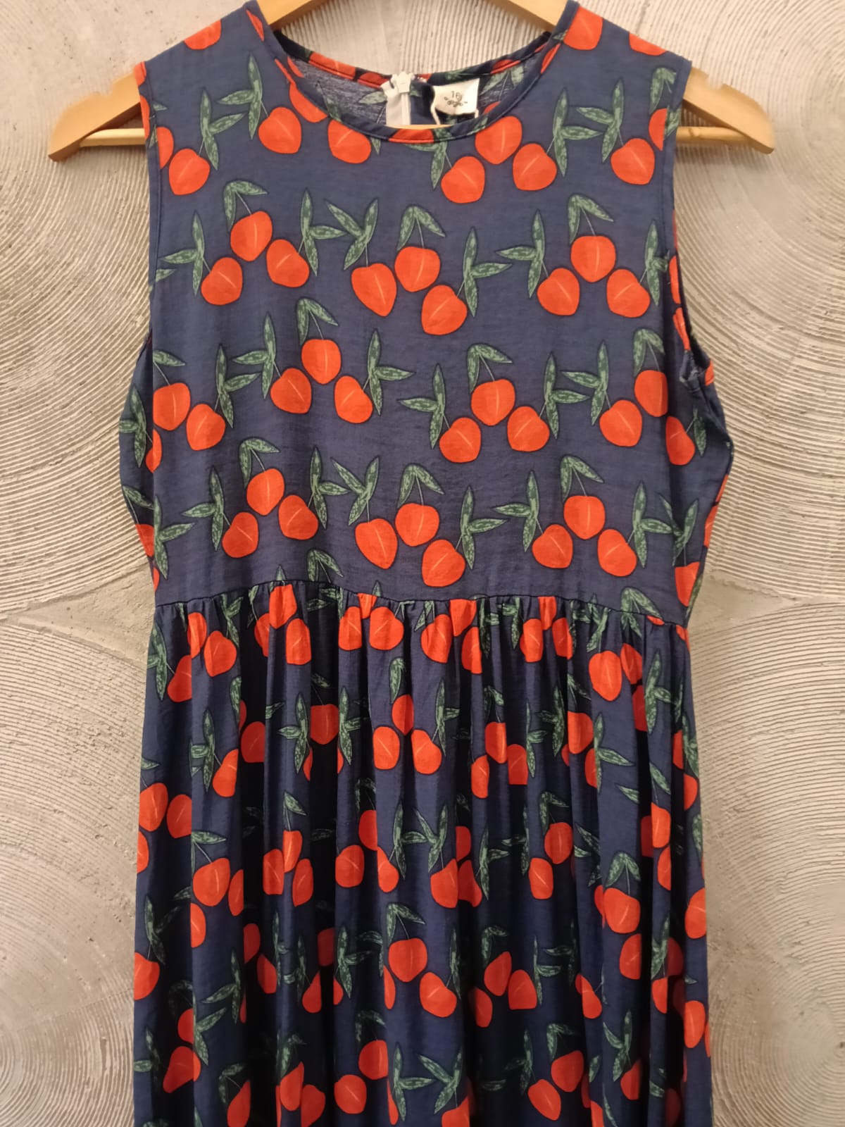 Blue and Red Cherry Print Sleeveless Dress