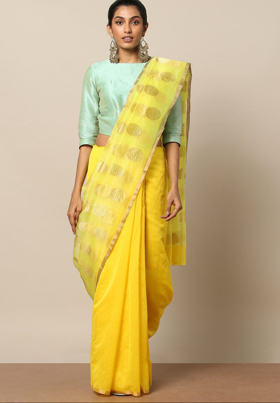 SWADESH - Yellow Chanderi Sari