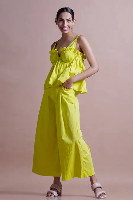 EKA STORIES - Green Ruffle Top