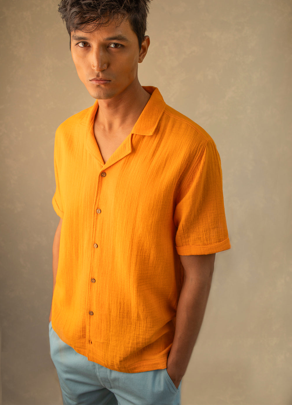 NO NASTIES - Apricot Cuban Shirt - L