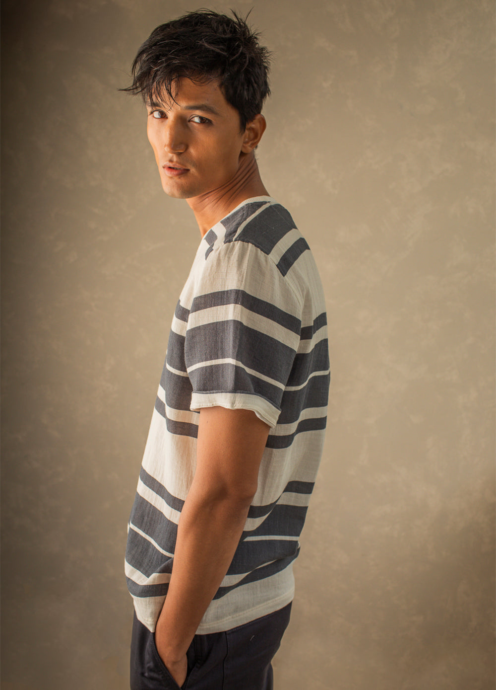 NO NASTIES - Shadow Stripe Muslin Tee - S