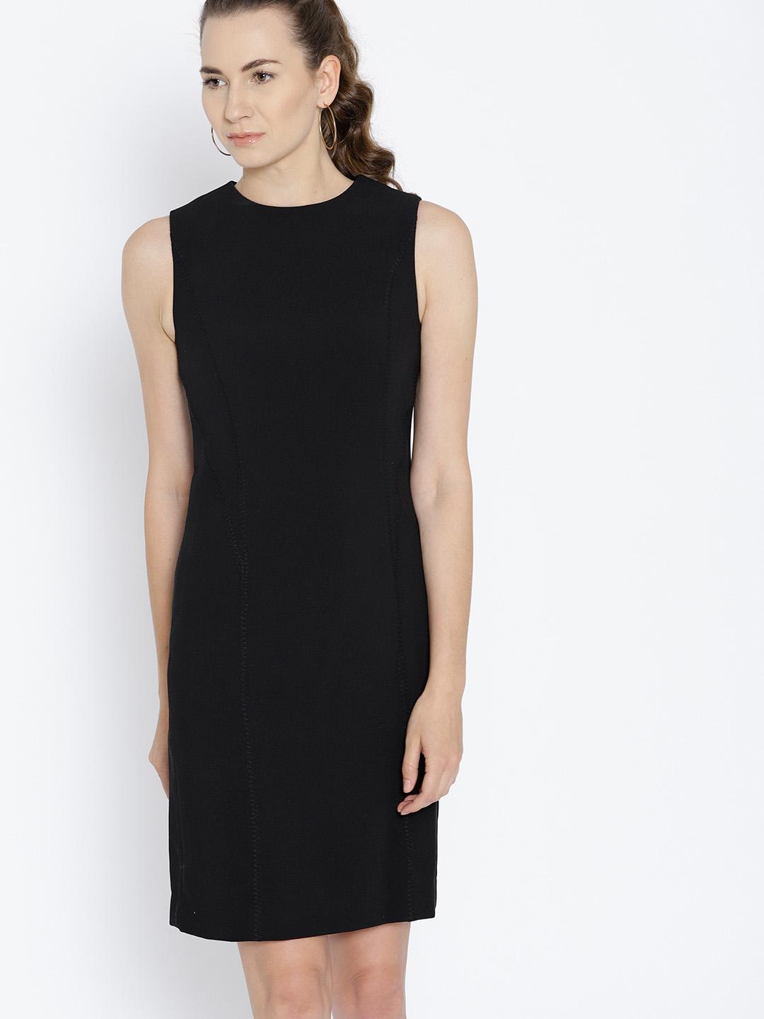 MANGO- Black Solid Sheath Dress