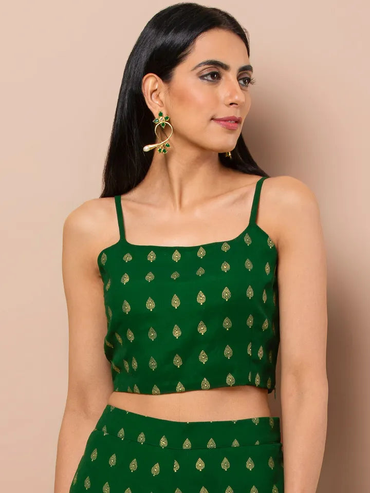INDIYA - Green Foil Strappy Crop Top